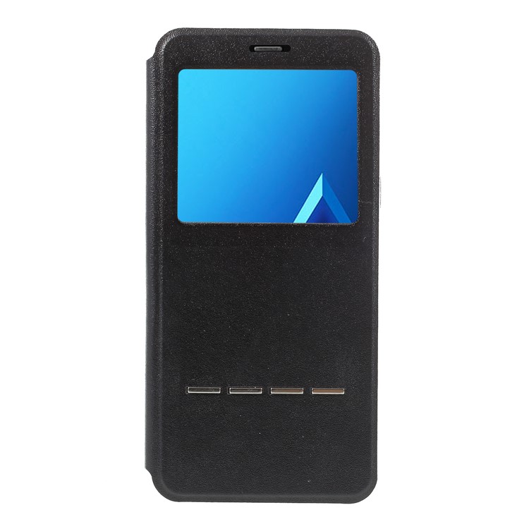 View Window PU Leather Stand Case with Touch Slide Button for Samsung Galaxy A8 (2018) - Black-3