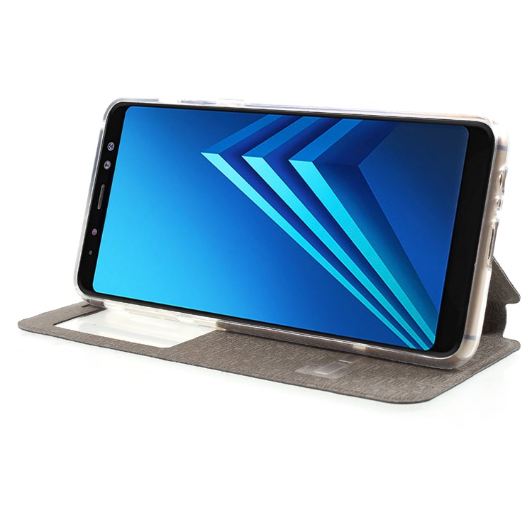 View Window PU Leather Stand Case with Touch Slide Button for Samsung Galaxy A8 (2018) - Black-4