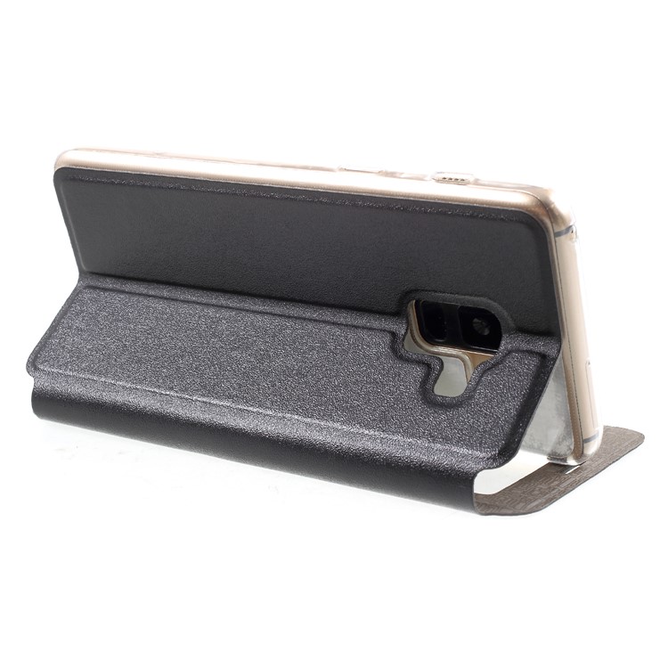 View Window PU Leather Stand Case with Touch Slide Button for Samsung Galaxy A8 (2018) - Black-5