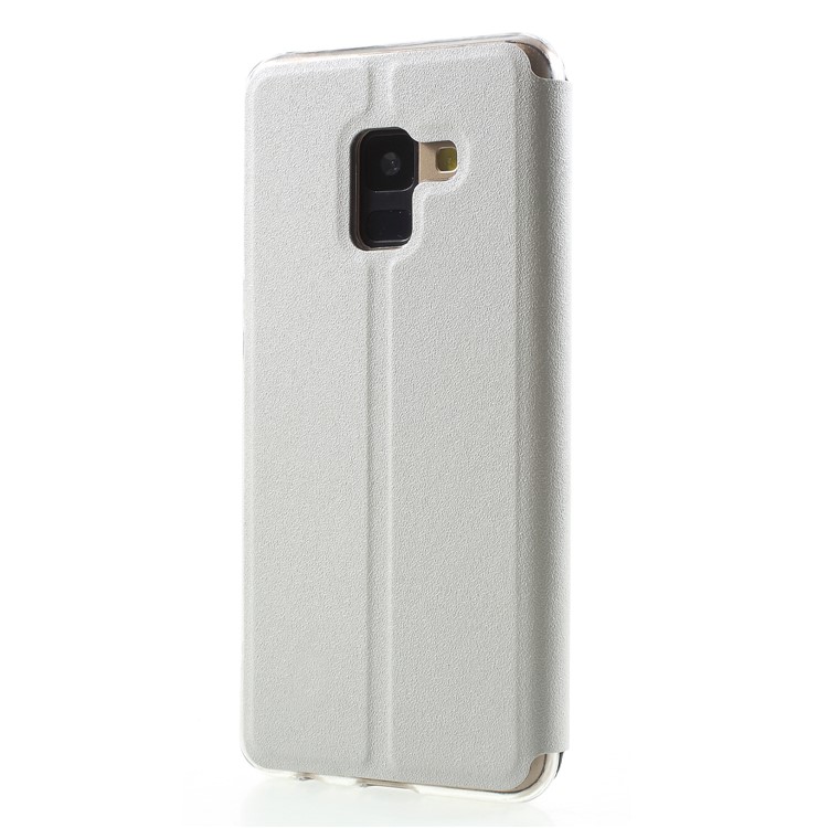 View Window PU Leather Stand Cover with Touch Slide Button for Samsung Galaxy A8 (2018) - White-2