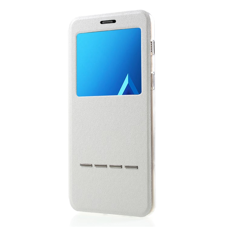View Window PU Leather Stand Cover with Touch Slide Button for Samsung Galaxy A8 (2018) - White-3
