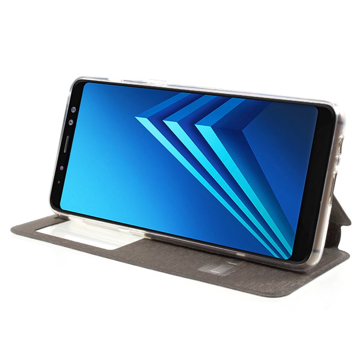 View Window PU Leather Stand Cover with Touch Slide Button for Samsung Galaxy A8 (2018) - White-4