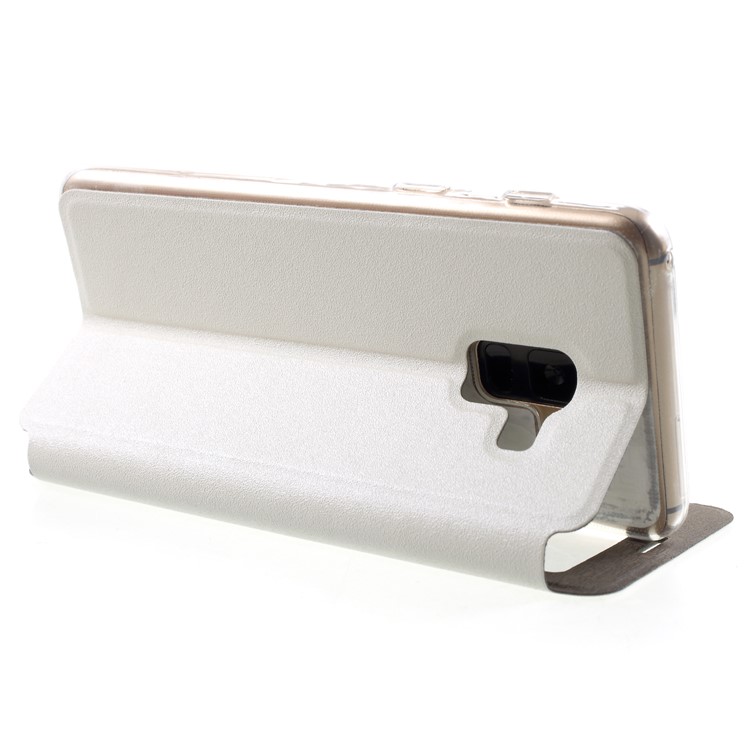 View Window PU Leather Stand Cover with Touch Slide Button for Samsung Galaxy A8 (2018) - White-5
