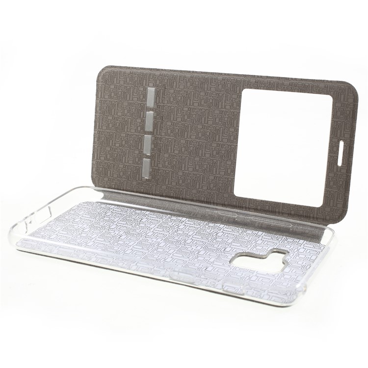 View Window PU Leather Stand Cover with Touch Slide Button for Samsung Galaxy A8 (2018) - White-6