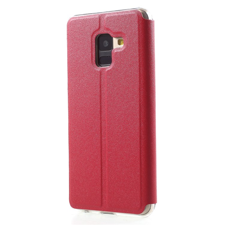 View Window PU Leather Stand Shell with Touch Slide Button for Samsung Galaxy A8 (2018) - Red-2