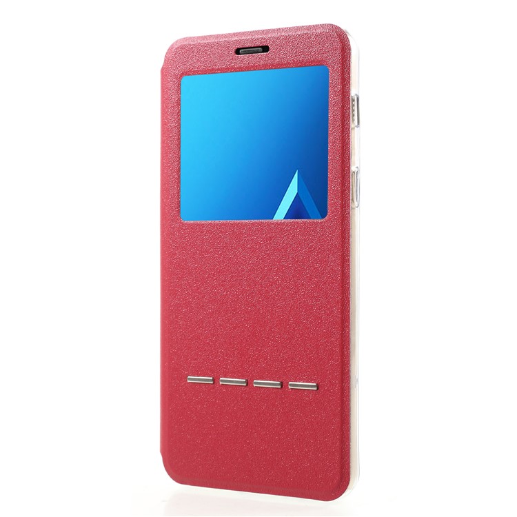 View Window PU Leather Stand Shell with Touch Slide Button for Samsung Galaxy A8 (2018) - Red-3