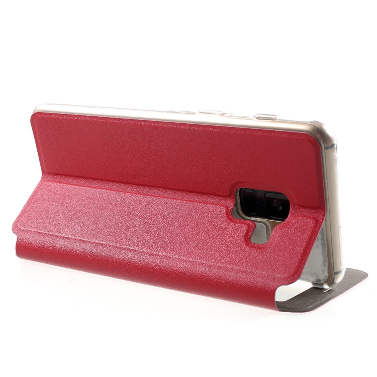 View Window PU Leather Stand Shell with Touch Slide Button for Samsung Galaxy A8 (2018) - Red-4
