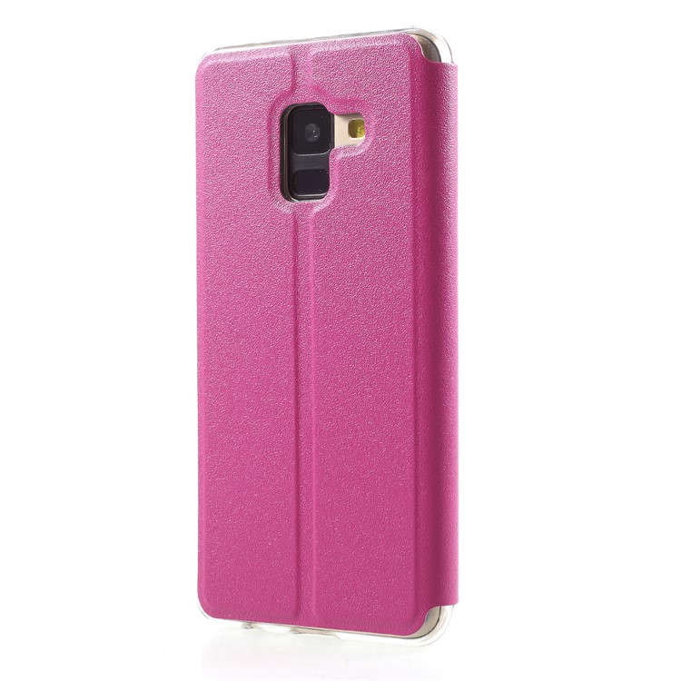 View Window PU Leather Stand Casing with Touch Slide Button for Samsung Galaxy A8 (2018) - Rose-2