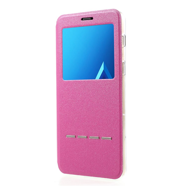 View Window PU Leather Stand Casing with Touch Slide Button for Samsung Galaxy A8 (2018) - Rose-3
