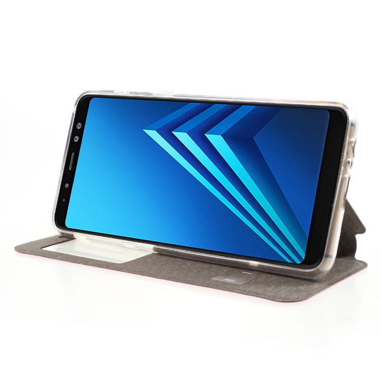 View Window PU Leather Stand Casing with Touch Slide Button for Samsung Galaxy A8 (2018) - Rose-4