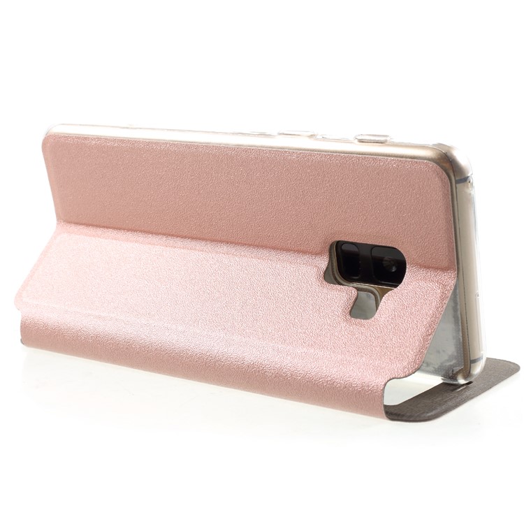View Window PU Leather Stand Mobile Phone Case with Touch Slide Button for Samsung Galaxy A8 (2018) - Rose Gold-4