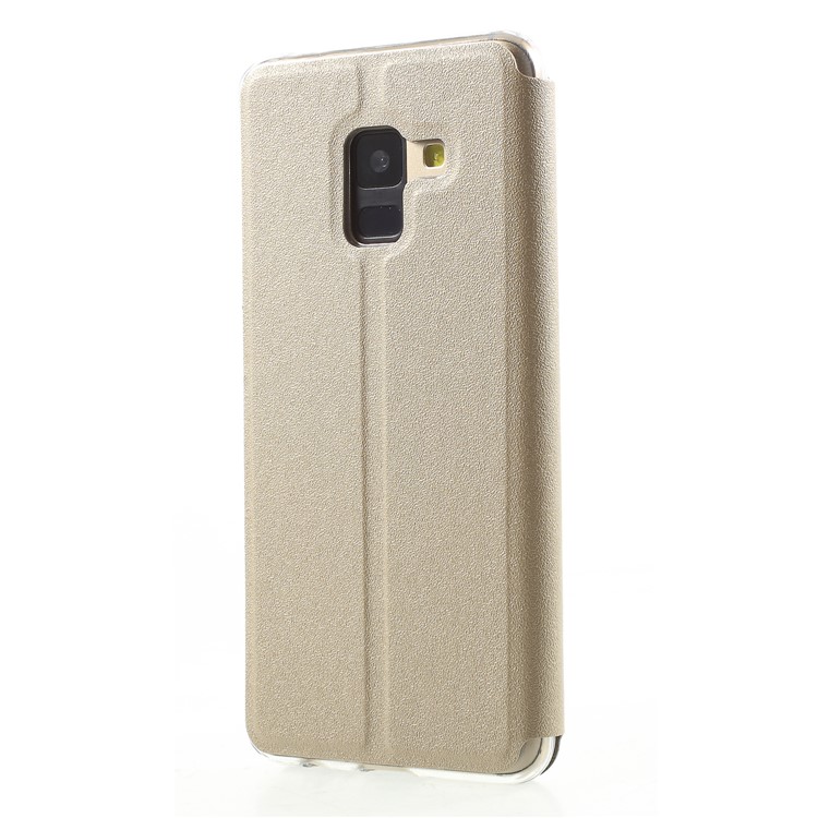 View Window PU Leather Stand Cell Phone Case with Touch Slide Button for Samsung Galaxy A8 (2018) - Gold-2