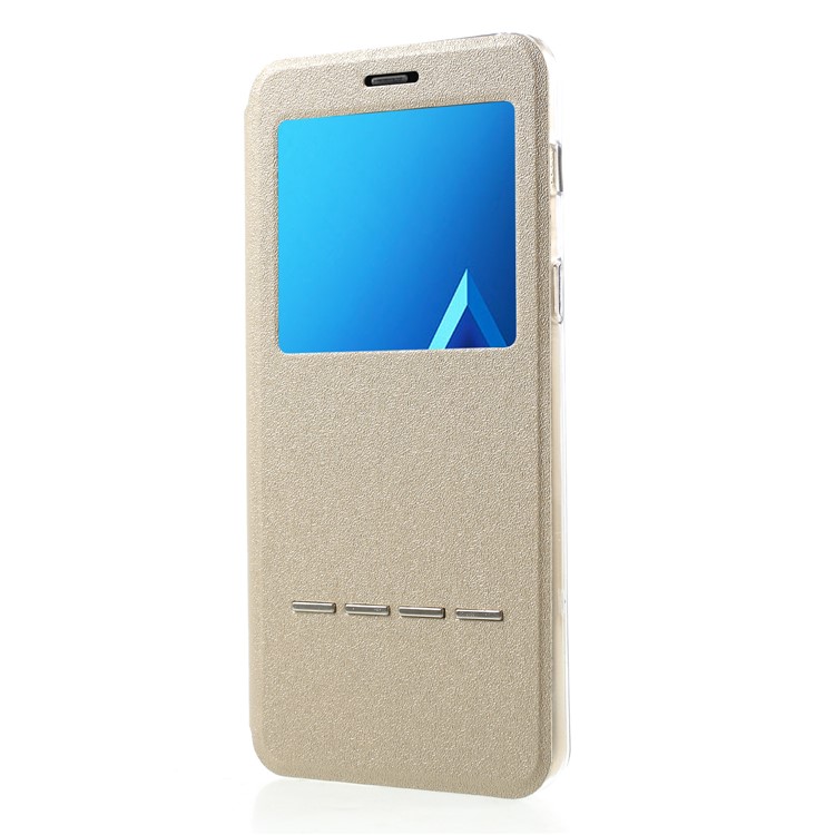 View Window PU Leather Stand Cell Phone Case with Touch Slide Button for Samsung Galaxy A8 (2018) - Gold-3