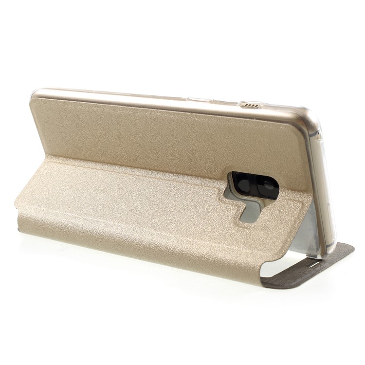 View Window PU Leather Stand Cell Phone Case with Touch Slide Button for Samsung Galaxy A8 (2018) - Gold-4