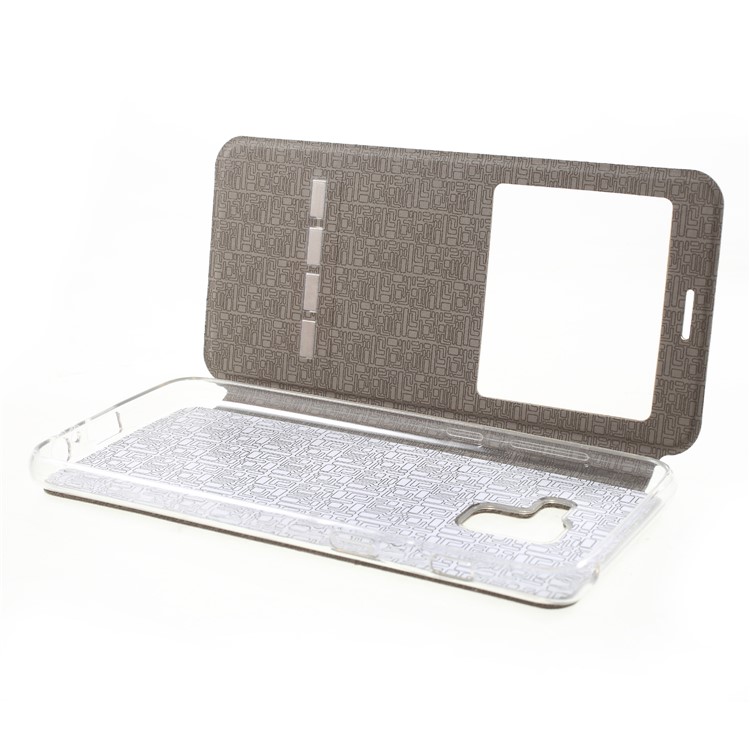 View Window PU Leather Stand Cell Phone Case with Touch Slide Button for Samsung Galaxy A8 (2018) - Gold-5