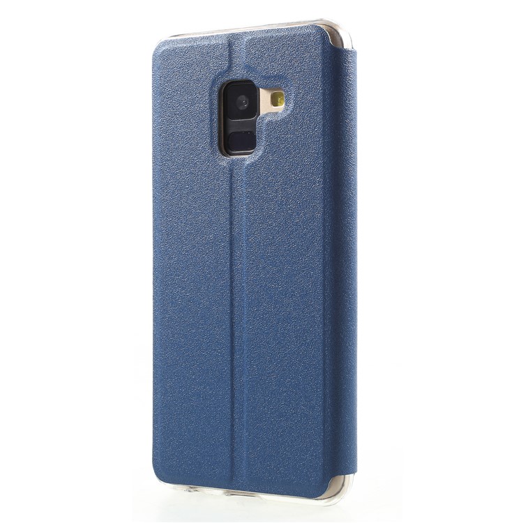 View Window PU Leather Stand Mobile Phone Cover with Touch Slide Button for Samsung Galaxy A8 (2018) - Blue-2