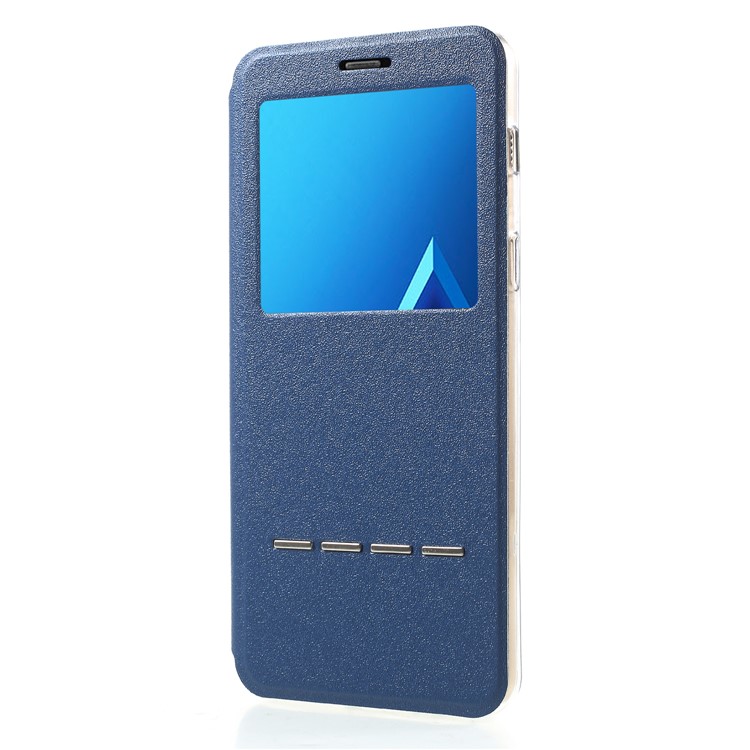 View Window PU Leather Stand Mobile Phone Cover with Touch Slide Button for Samsung Galaxy A8 (2018) - Blue-3