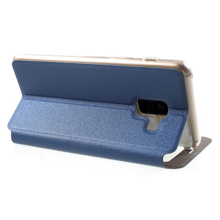 View Window PU Leather Stand Mobile Phone Cover with Touch Slide Button for Samsung Galaxy A8 (2018) - Blue-4