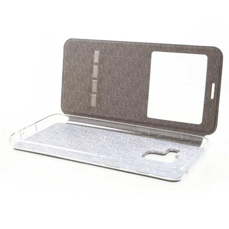 View Window PU Leather Stand Mobile Phone Cover with Touch Slide Button for Samsung Galaxy A8 (2018) - Blue-5