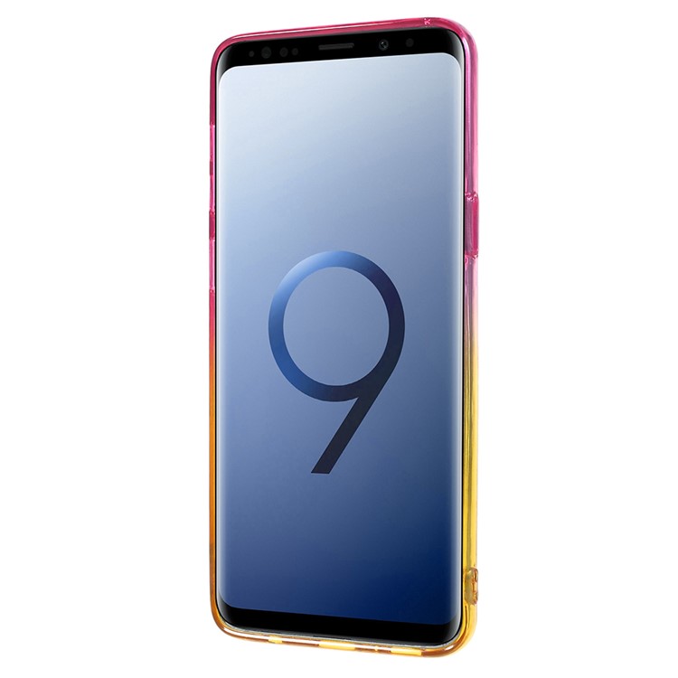 For Samsung Galaxy S9 SM-G960 Gradient Color Glittery Powder TPU Phone Case with Sliding Kickstand - Rose + Yellow-3