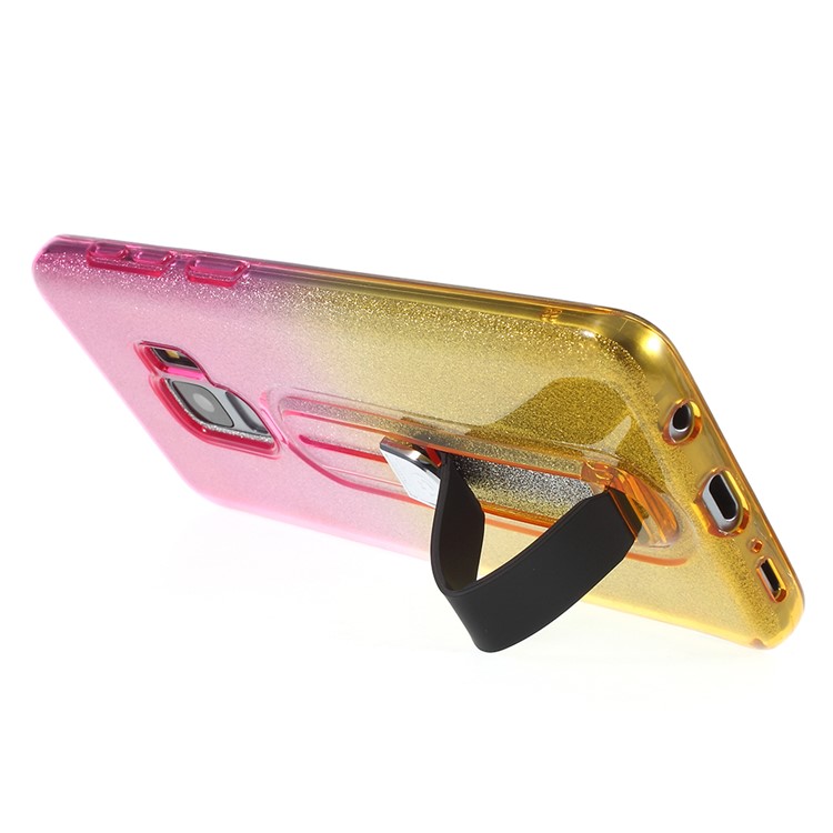For Samsung Galaxy S9 SM-G960 Gradient Color Glittery Powder TPU Phone Case with Sliding Kickstand - Rose + Yellow-4