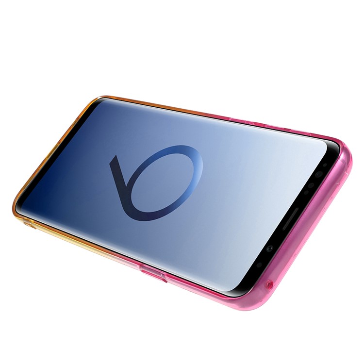 For Samsung Galaxy S9 SM-G960 Gradient Color Glittery Powder TPU Phone Case with Sliding Kickstand - Rose + Yellow-5