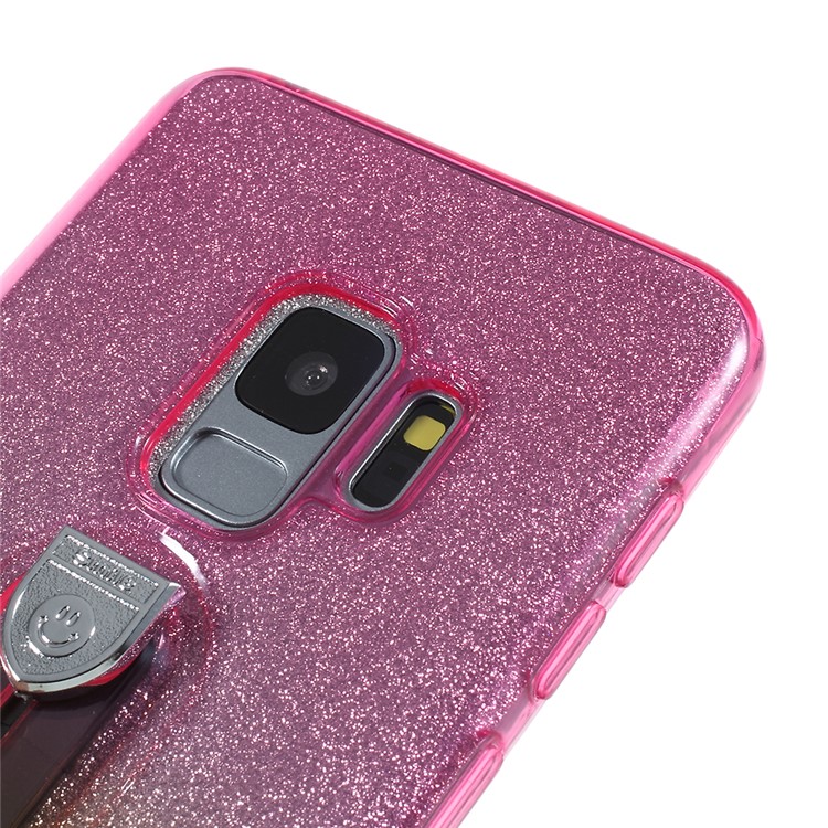 For Samsung Galaxy S9 SM-G960 Gradient Color Glittery Powder TPU Phone Case with Sliding Kickstand - Rose + Yellow-7
