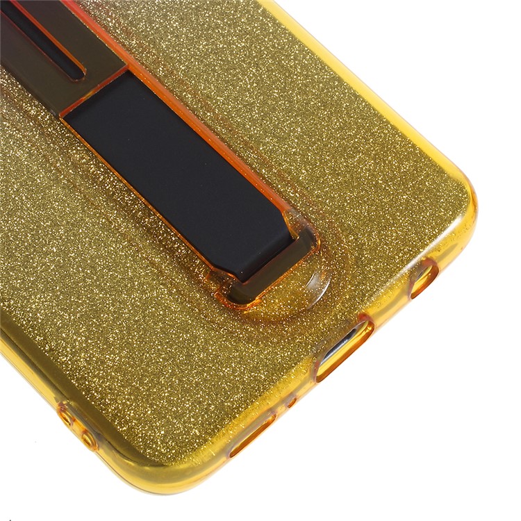 For Samsung Galaxy S9 SM-G960 Gradient Color Glittery Powder TPU Phone Case with Sliding Kickstand - Rose + Yellow-8