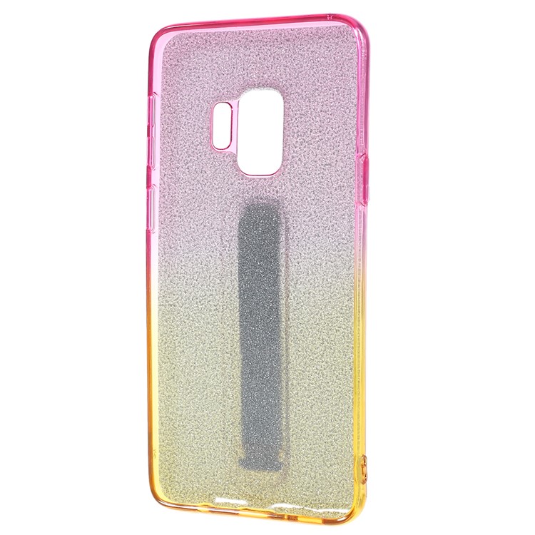 For Samsung Galaxy S9 SM-G960 Gradient Color Glittery Powder TPU Phone Case with Sliding Kickstand - Rose + Yellow-9