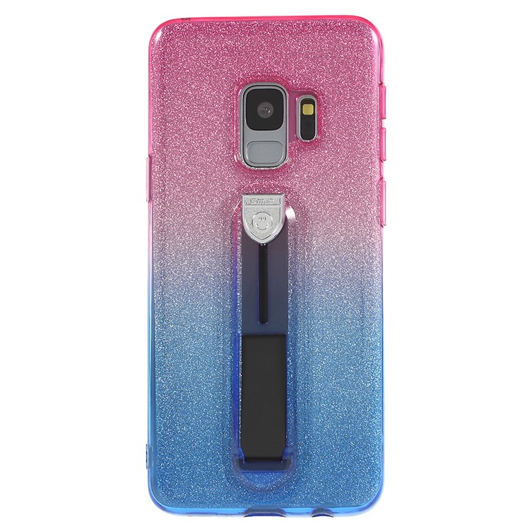 Gradient Color Glittery Powder TPU Phone Shell with Sliding Kickstand for Samsung Galaxy S9 SM-G960 - Rose + Blue-1