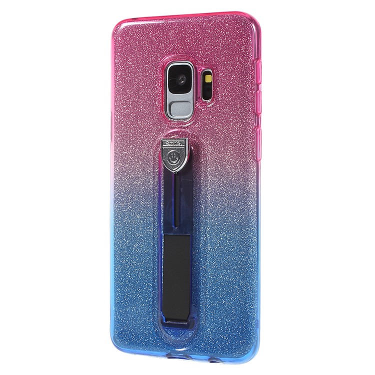 Gradient Color Glittery Powder TPU Phone Shell with Sliding Kickstand for Samsung Galaxy S9 SM-G960 - Rose + Blue-2