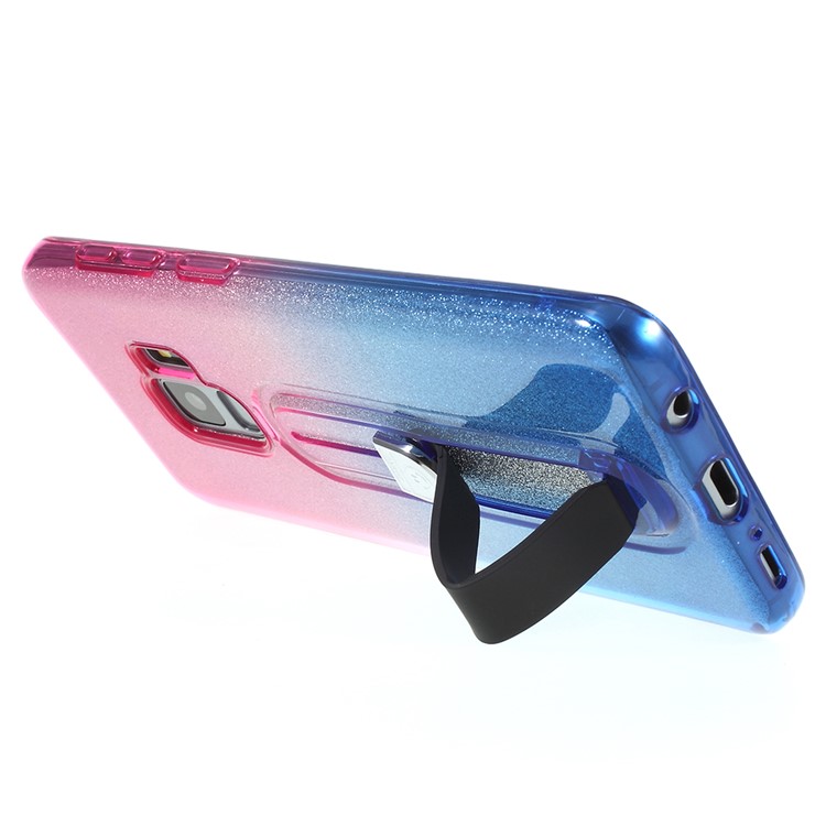 Gradient Color Glittery Powder TPU Phone Shell with Sliding Kickstand for Samsung Galaxy S9 SM-G960 - Rose + Blue-4