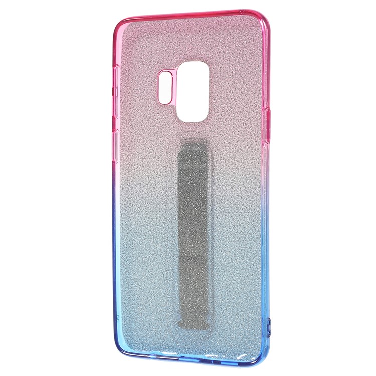 Gradient Color Glittery Powder TPU Phone Shell with Sliding Kickstand for Samsung Galaxy S9 SM-G960 - Rose + Blue-6