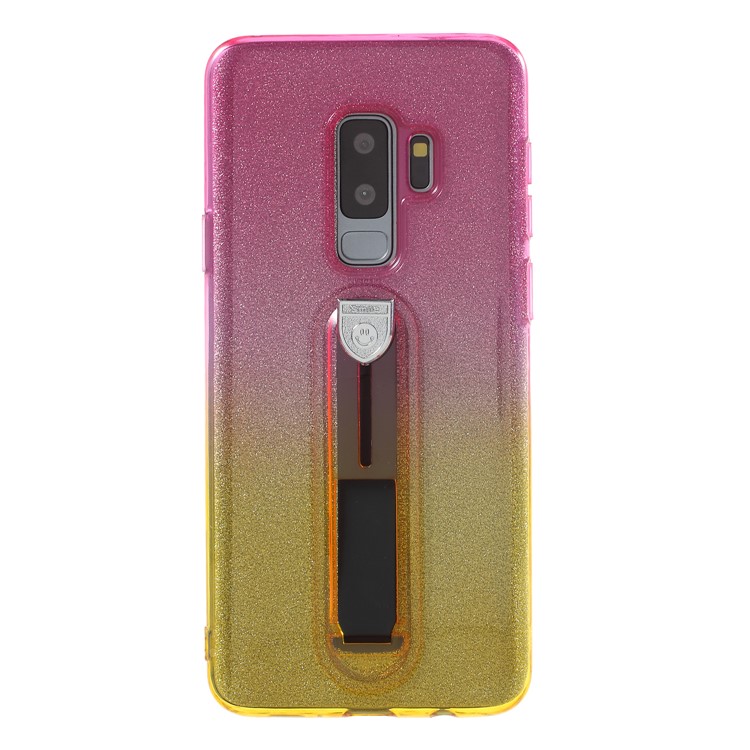 Gradient Color Glittery Powder TPU Case with Sliding Kickstand for Samsung Galaxy S9+ SM-G965 - Rose / Yellow-3