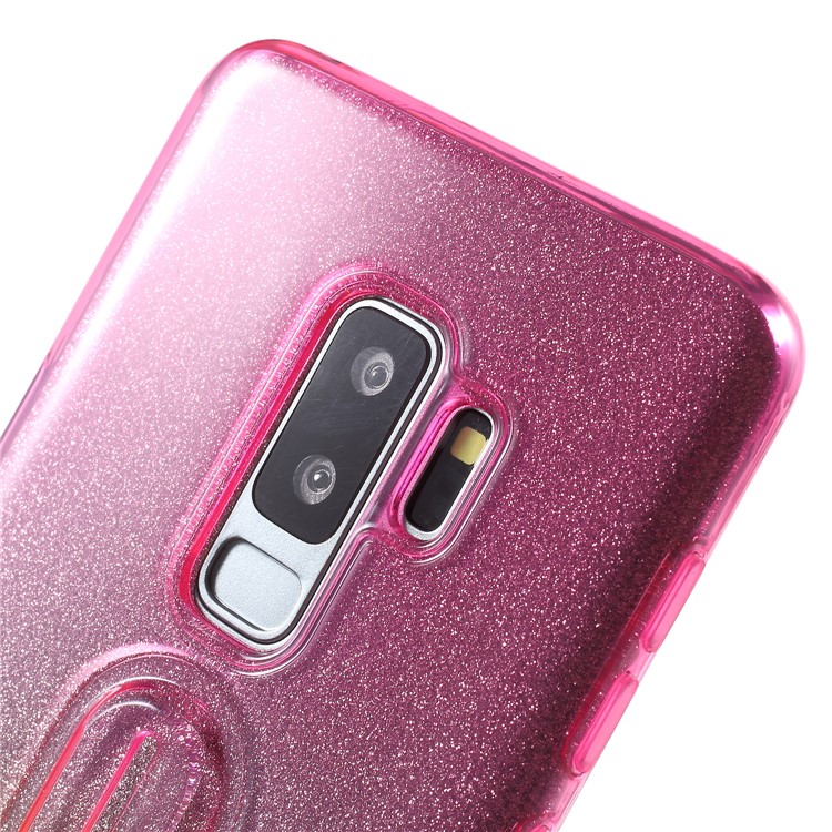 Gradient Color Glittery Powder TPU Case with Sliding Kickstand for Samsung Galaxy S9+ SM-G965 - Rose / Yellow-7