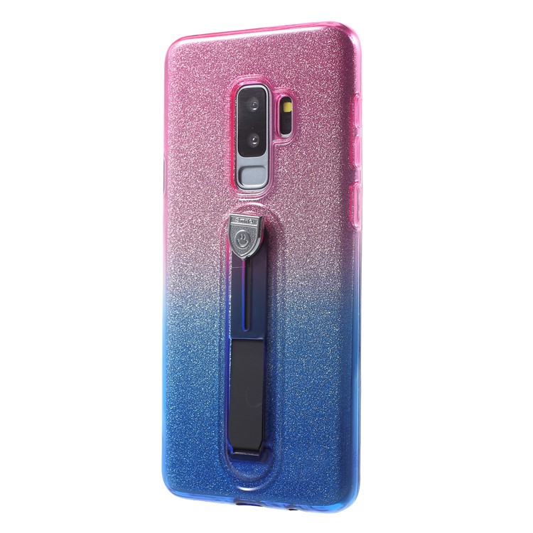Gradient Color Glittery Powder TPU Back Case with Sliding Kickstand for Samsung Galaxy S9+ SM-G965 - Rose / Blue-3
