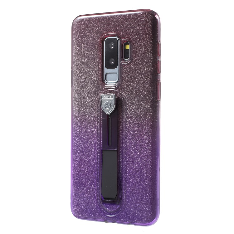Gradient Color Glittery Powder TPU Shell with Sliding Kickstand for Samsung Galaxy S9+ SM-G965 - Dark Purple / Purple-3