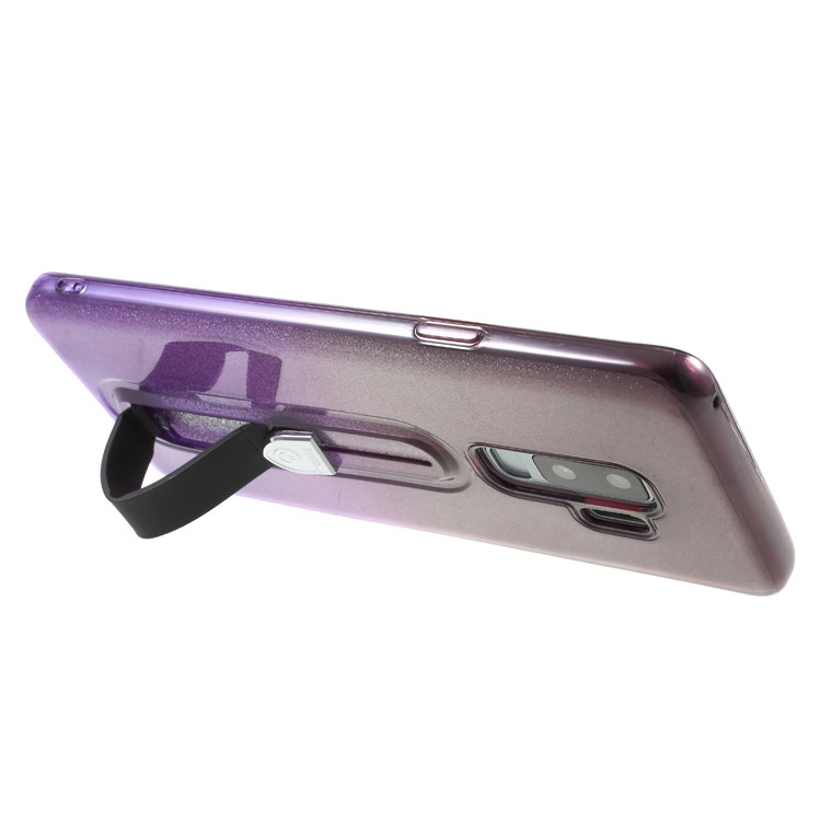 Gradient Color Glittery Powder TPU Shell with Sliding Kickstand for Samsung Galaxy S9+ SM-G965 - Dark Purple / Purple-5