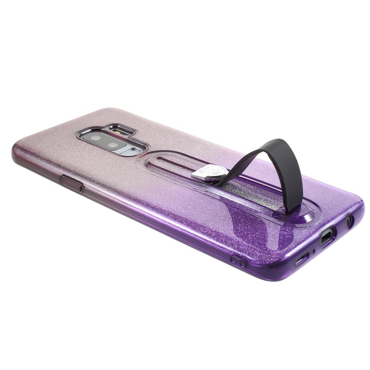 Gradient Color Glittery Powder TPU Shell with Sliding Kickstand for Samsung Galaxy S9+ SM-G965 - Dark Purple / Purple-6