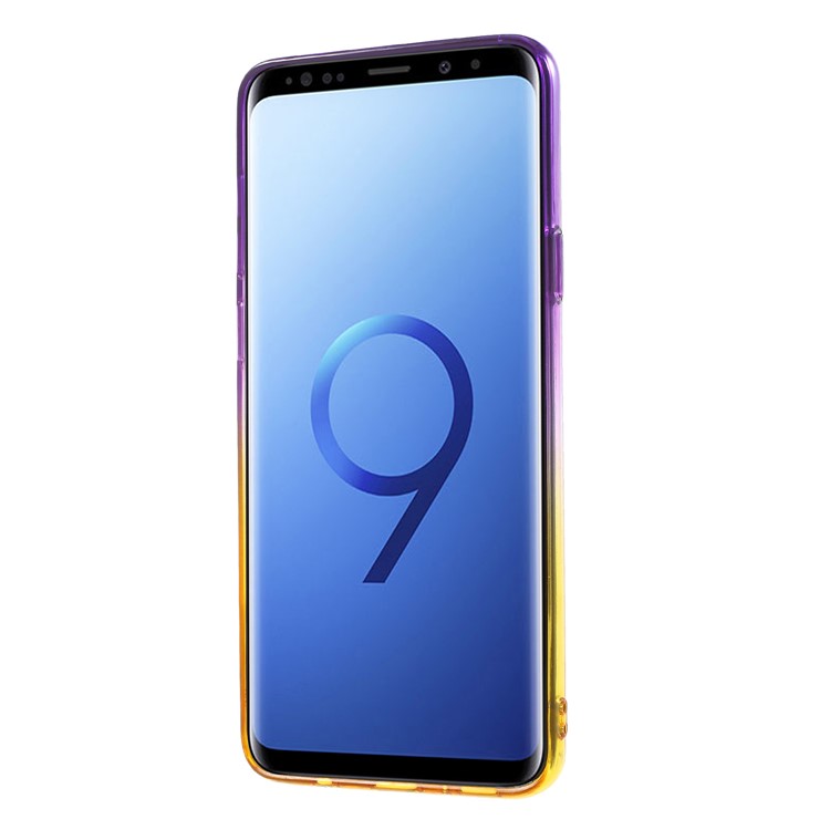 Gradient Color Glittery Powder TPU Phone Case with Sliding Kickstand for Samsung Galaxy S9+ SM-G965 - Purple / Yellow-2