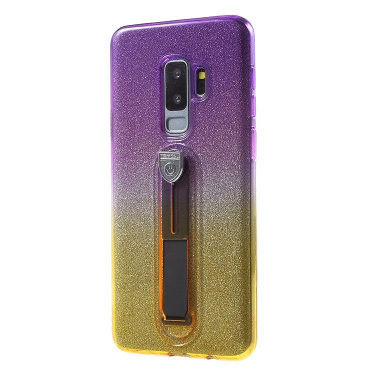 Gradient Color Glittery Powder TPU Phone Case with Sliding Kickstand for Samsung Galaxy S9+ SM-G965 - Purple / Yellow-3