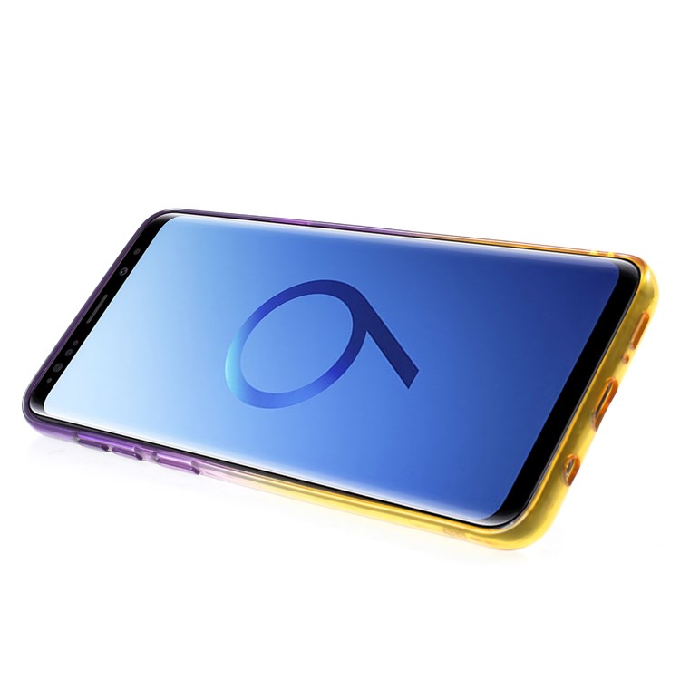 Gradient Color Glittery Powder TPU Phone Case with Sliding Kickstand for Samsung Galaxy S9+ SM-G965 - Purple / Yellow-4