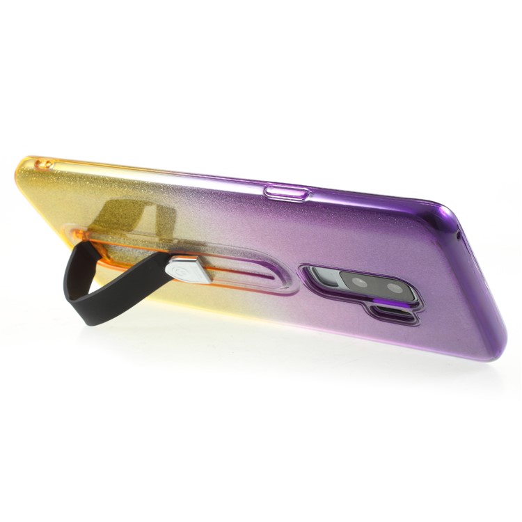 Gradient Color Glittery Powder TPU Phone Case with Sliding Kickstand for Samsung Galaxy S9+ SM-G965 - Purple / Yellow-5