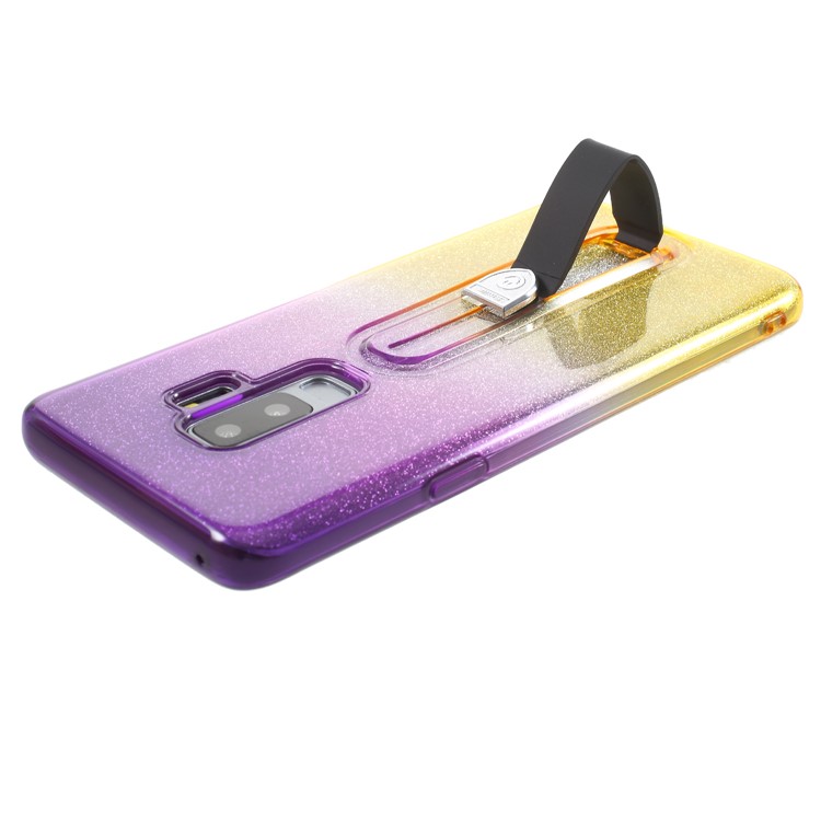 Gradient Color Glittery Powder TPU Phone Case with Sliding Kickstand for Samsung Galaxy S9+ SM-G965 - Purple / Yellow-6