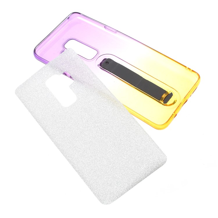Gradient Color Glittery Powder TPU Phone Case with Sliding Kickstand for Samsung Galaxy S9+ SM-G965 - Purple / Yellow-7