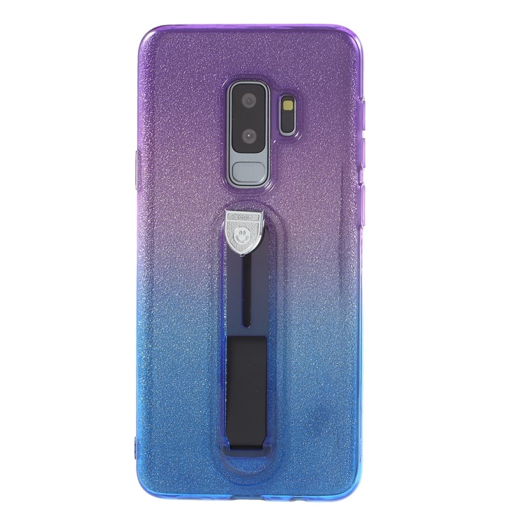Gradient Color Glittery Powder TPU Case Phone Shell with Sliding Kickstand for Samsung Galaxy S9+ SM-G965 - Purple / Blue-1