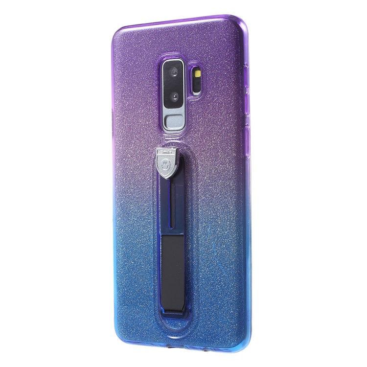 Gradient Color Glittery Powder TPU Case Phone Shell with Sliding Kickstand for Samsung Galaxy S9+ SM-G965 - Purple / Blue-3
