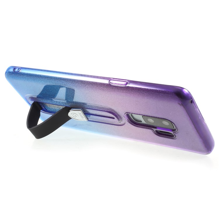 Gradient Color Glittery Powder TPU Case Phone Shell with Sliding Kickstand for Samsung Galaxy S9+ SM-G965 - Purple / Blue-5