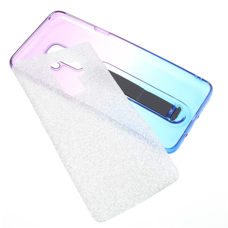 Gradient Color Glittery Powder TPU Case Phone Shell with Sliding Kickstand for Samsung Galaxy S9+ SM-G965 - Purple / Blue-7