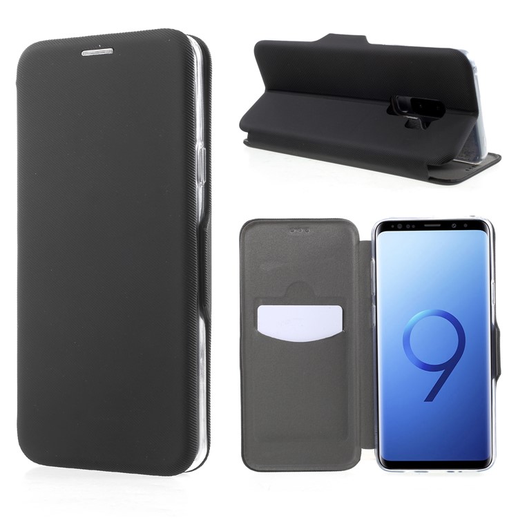 Shell Style Card Holder Stand Leather Case for Samsung Galaxy S9+ G965 - Black-1